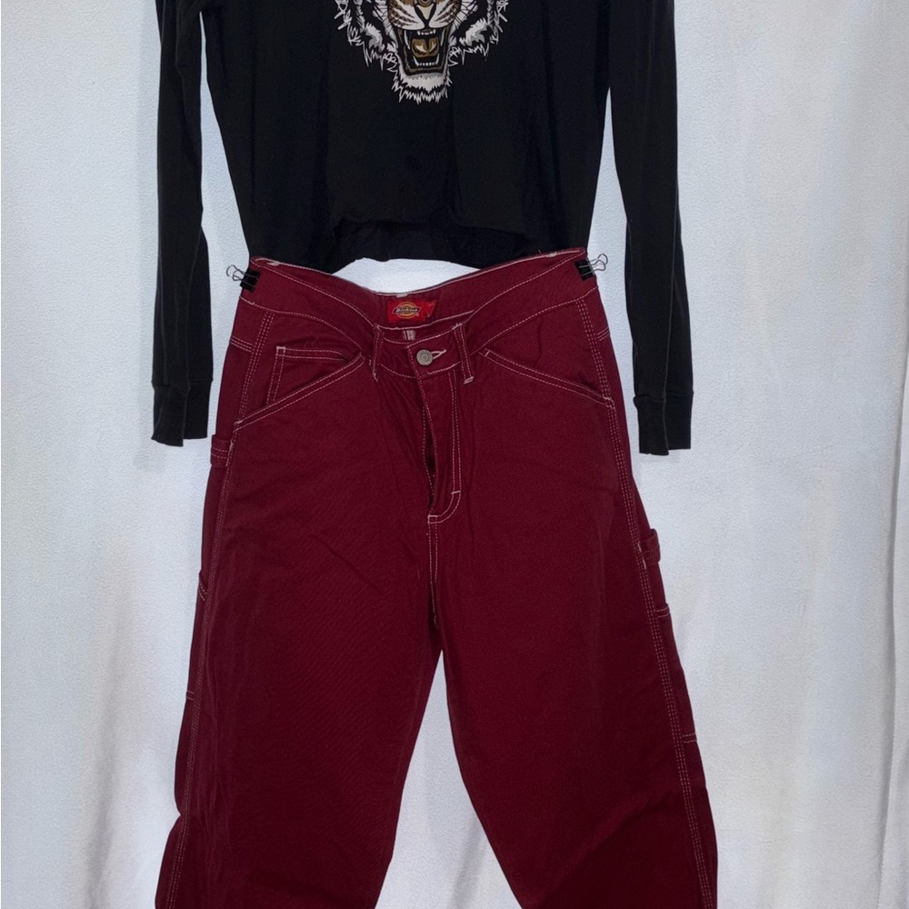 Black Tiger Graphic Top and Red Pants Set